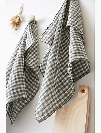 Lot de 2 essuie-mains - gaze de coton tissée teinte - Carreaux vichy - Vickie