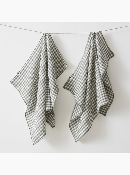 Lot de 2 essuie-mains - gaze de coton tissée teinte - carreaux vichy - vickie - Kiabi
