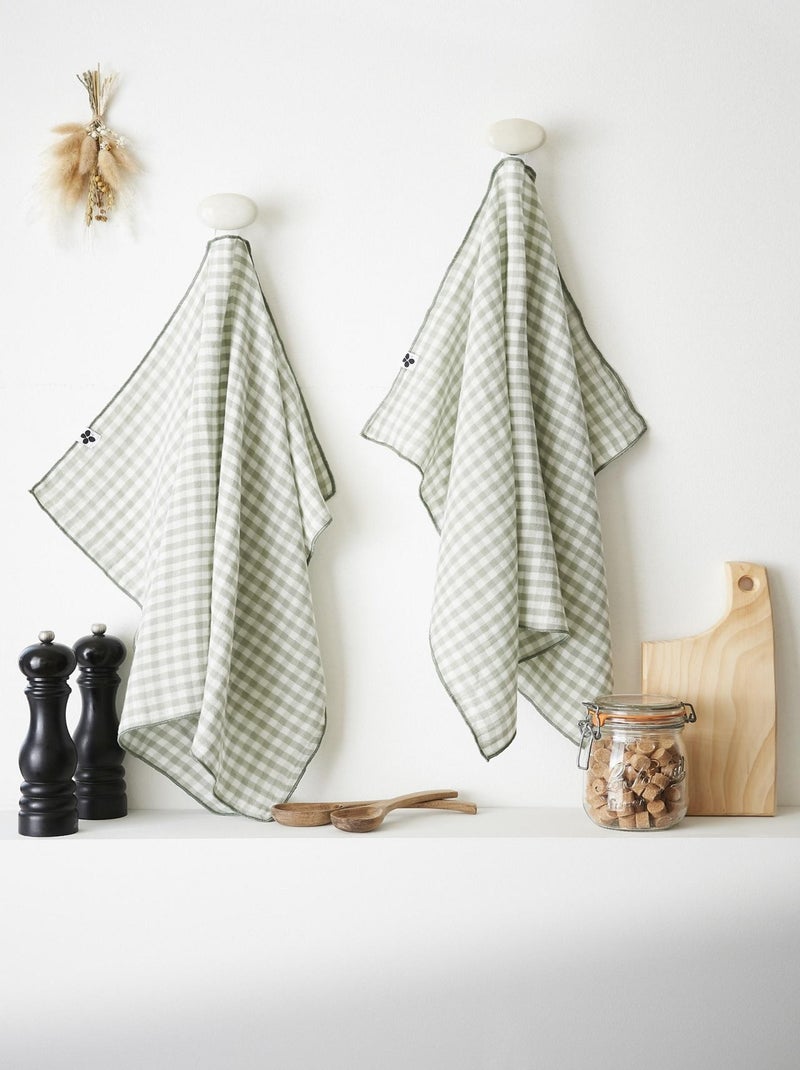 Lot de 2 essuie-mains en gaze de coton Vickie vichy Vert - Kiabi