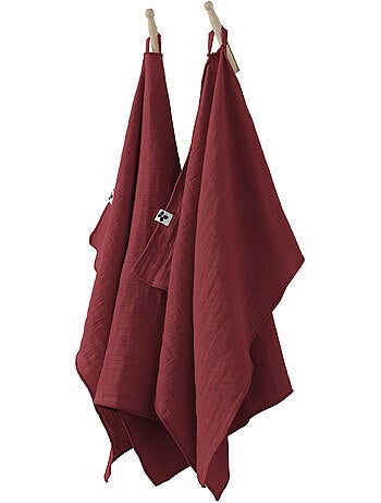 Lot de 2 essuie-mains Gaze de coton 50 x 70 cm lie de vin