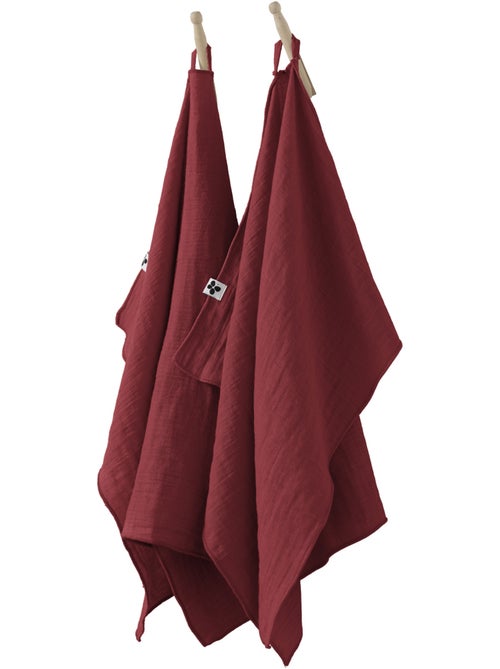 Lot de 2 essuie-mains Gaze de coton 50 x 70 cm lie de vin - Kiabi Lot de 2 essuie-mains Gaze de coton 50 x 70 cm lie de vin - Kiabi