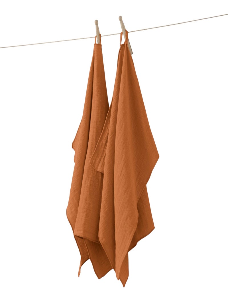 Lot de 2 essuie-mains Gaze de coton Collection Gaia Abricot - Kiabi