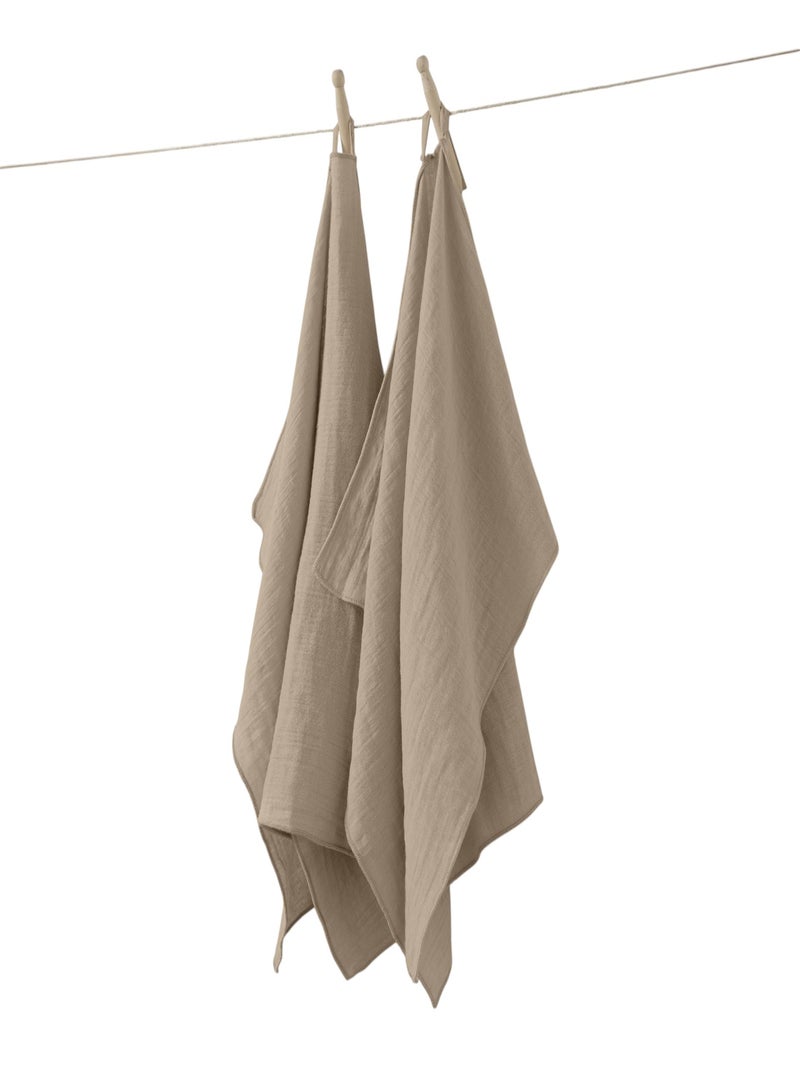 Lot de 2 essuie-mains Gaze de coton Collection Gaia Gris clair - Kiabi