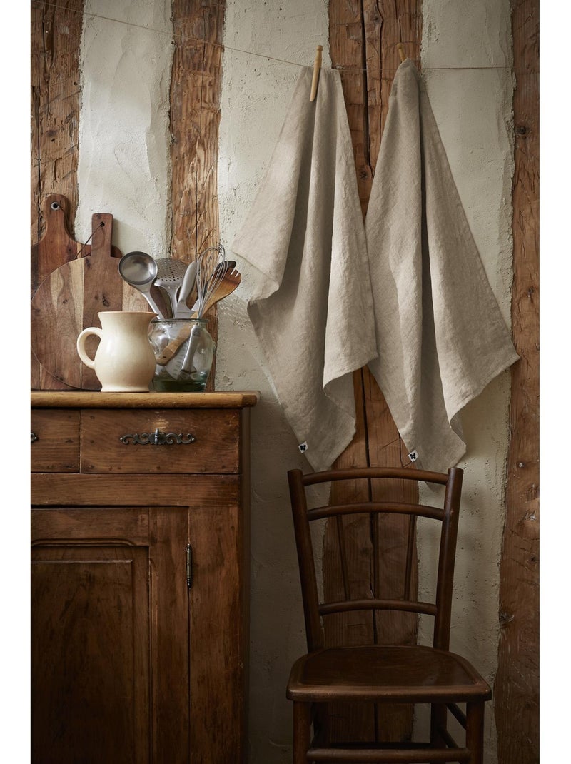 Lot de 2 essuie vaisselle - Lin lavé français - Soline Beige naturel - Kiabi