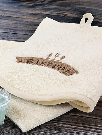 Lot de 2 essuies mains rond éponge brodé BISTROT