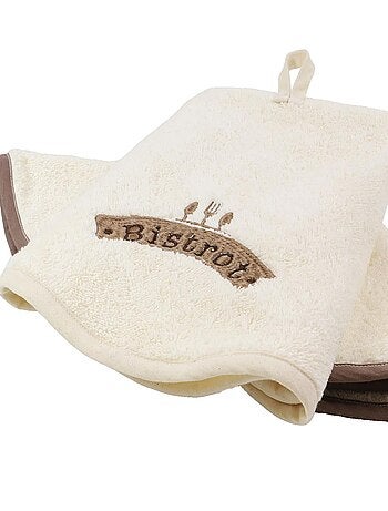 Lot de 2 essuies mains rond éponge brodé BISTROT