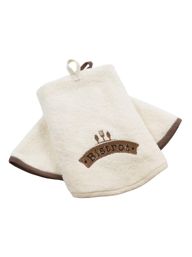 Lot de 2 essuies mains rond éponge brodé BISTROT Beige - Kiabi