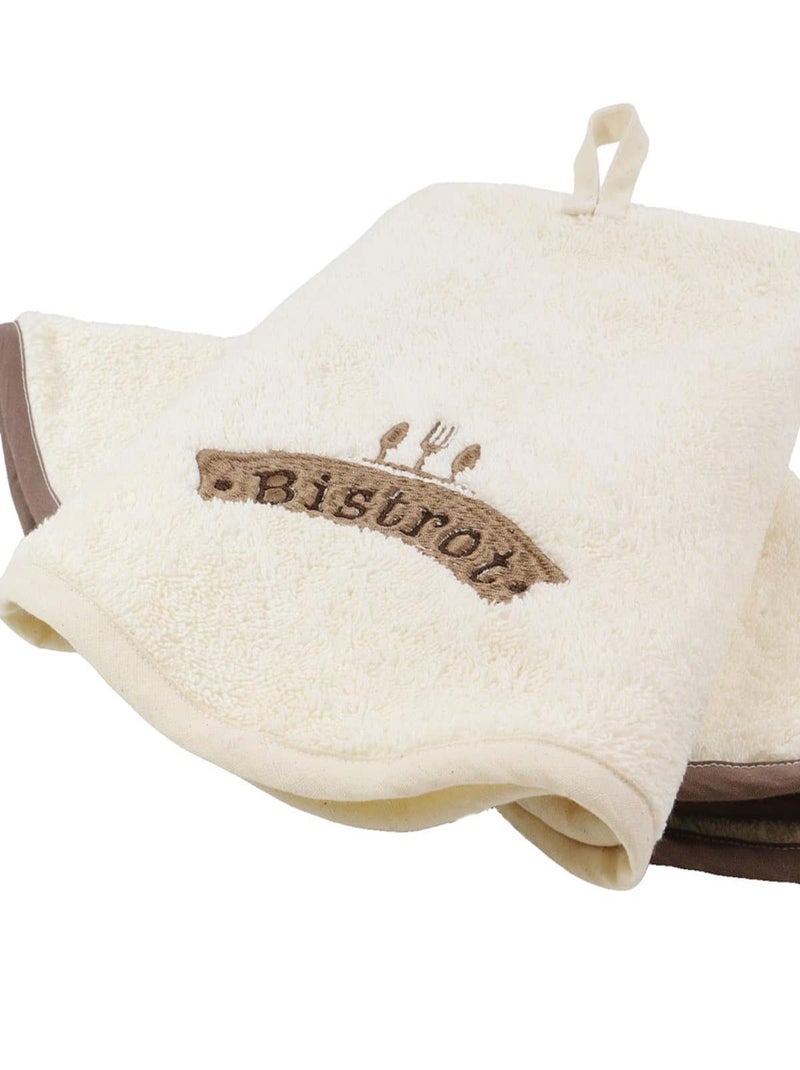 Lot de 2 essuies mains rond éponge brodé BISTROT Beige - Kiabi
