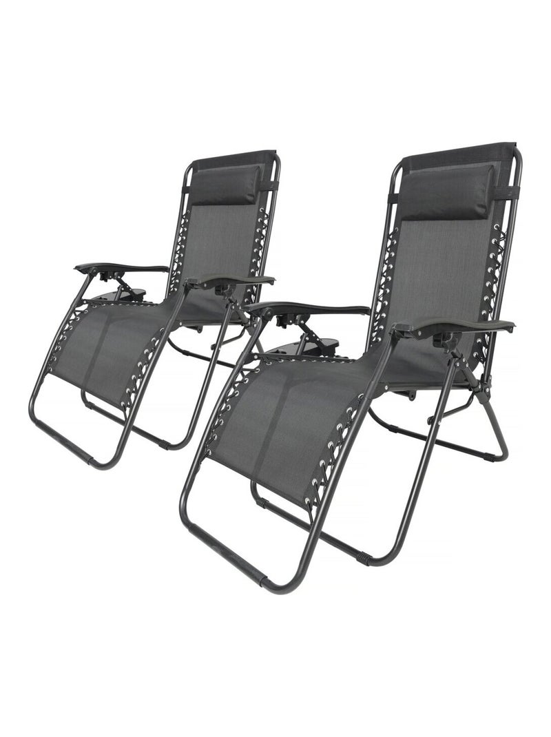 Lot de 2 Fauteuils de jardin inclinable zéro gravité Noir Noir - Kiabi