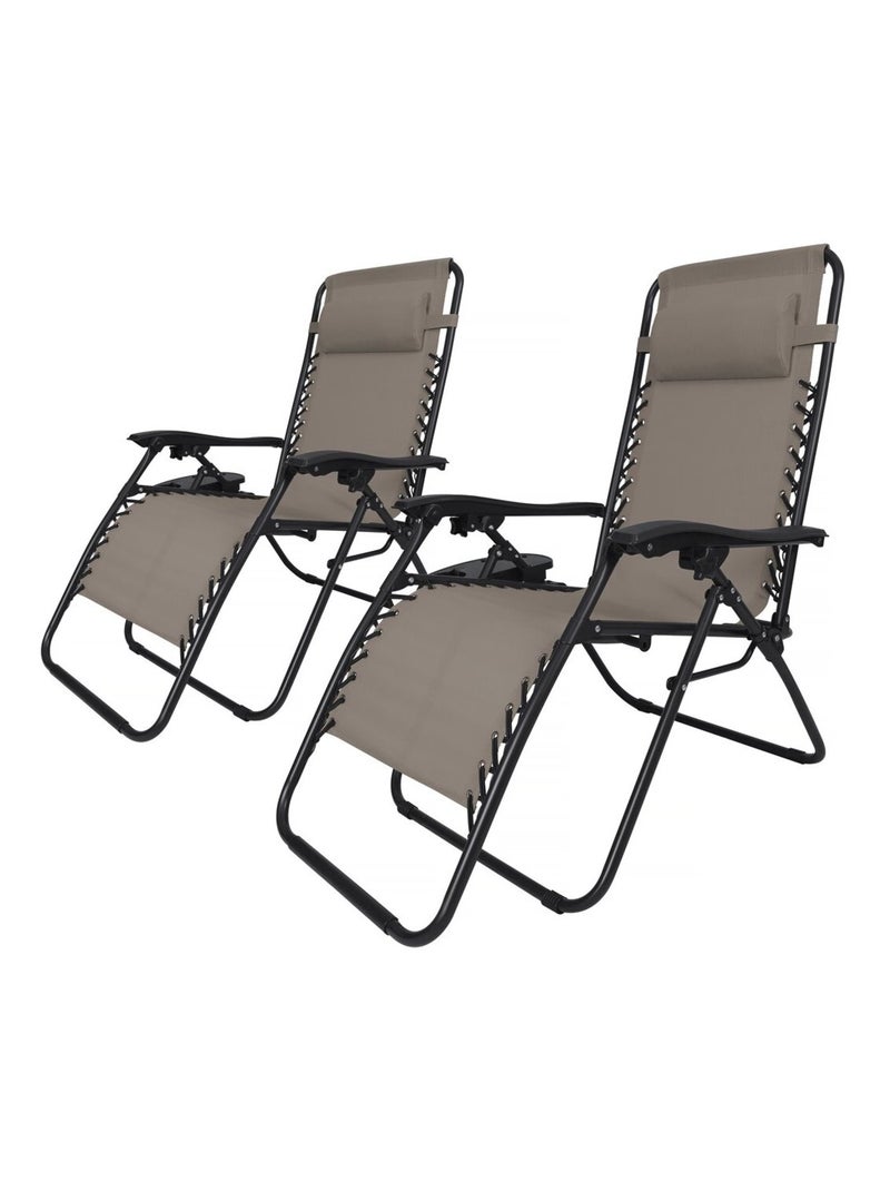 Lot de 2 Fauteuils de jardin inclinable zéro gravité Taupe - Kiabi