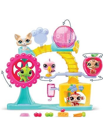 Lot de 2 figurines + décor + 4 accessoires - fun factory - bandai, littlest pet shop