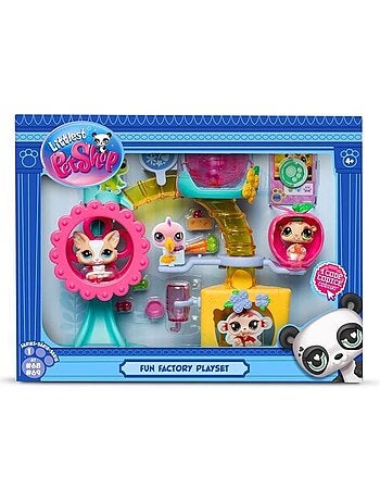 Lot de 2 figurines + décor + 4 accessoires - fun factory - bandai, littlest pet shop