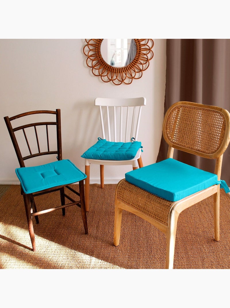Lot de 2 galettes de chaise en coton PANAMA Bleu turquoise - Kiabi