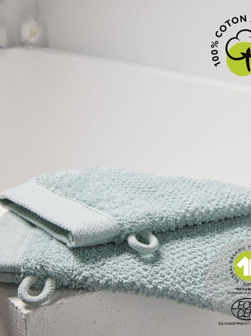 Lot de 2 gants de toilette - 100% coton BIO - Kiabi