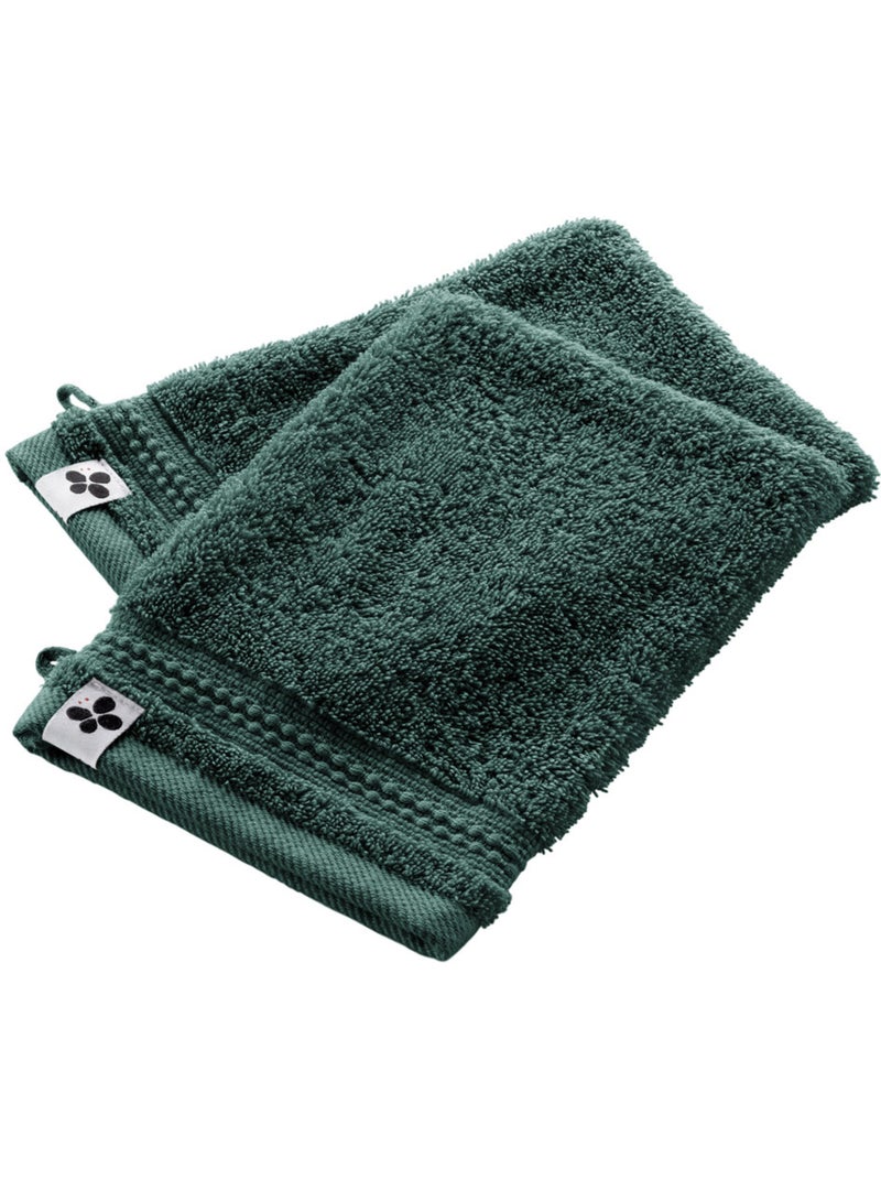Lot de 2 gants de toilette - Coton 600 grammes - Garance Vert foncé - Kiabi