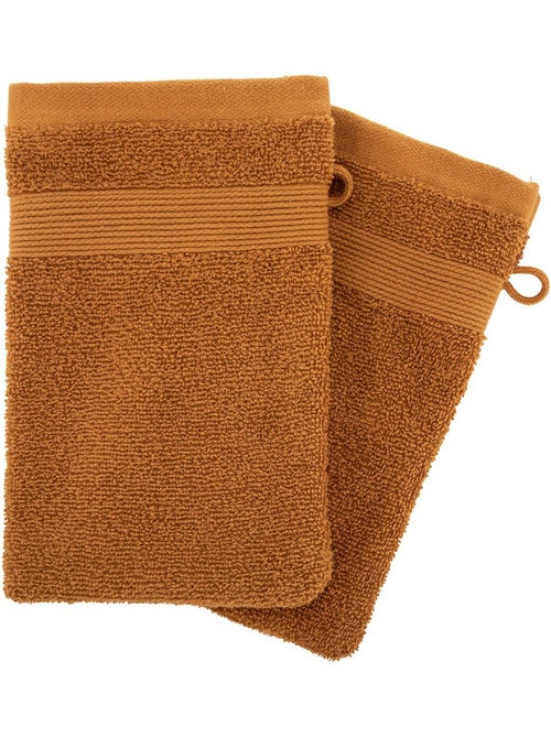Lot de 2 gants de toilette 15 x 21 cm Couleur moderne cannelle - Kiabi