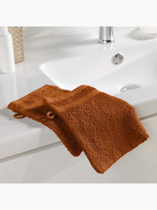 Lot de 2 gants de toilette 15 x 21 cm Tendresse caramel - Kiabi