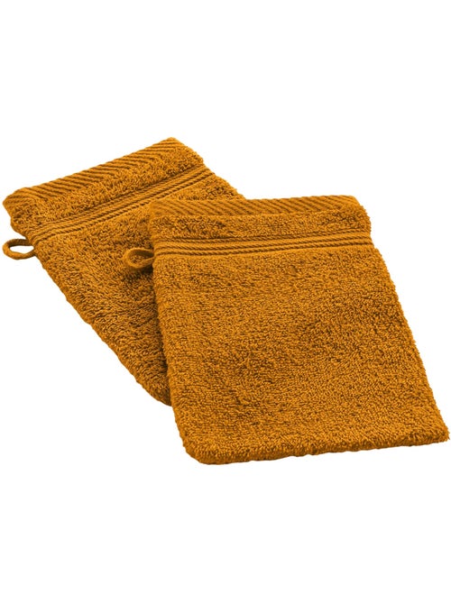 Lot de 2 gants de toilette 15 x 21 cm Tendresse curry - Kiabi