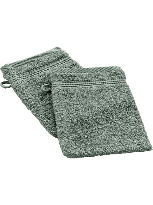 Lot de 2 gants de toilette 15 x 21 cm Tendresse vert cèdre - Kiabi