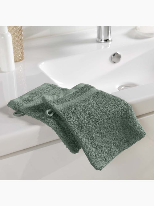 Lot de 2 gants de toilette 15 x 21 cm Tendresse vert cèdre - Kiabi