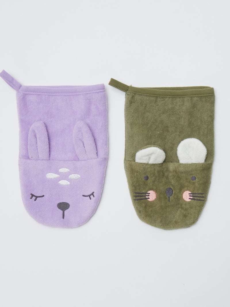 Lot de 2 gants de toilette avec animation - Kiabi Home Violet - Kiabi