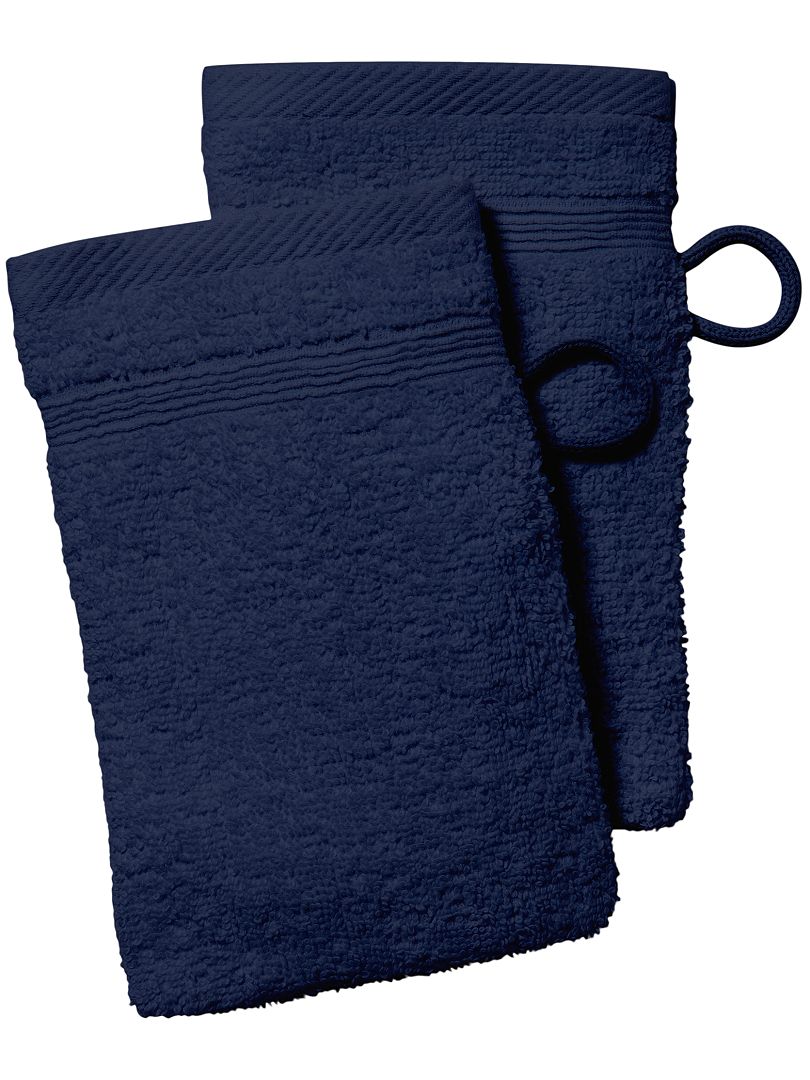 Lot de 2 gants de toilette bleu marine - Kiabi