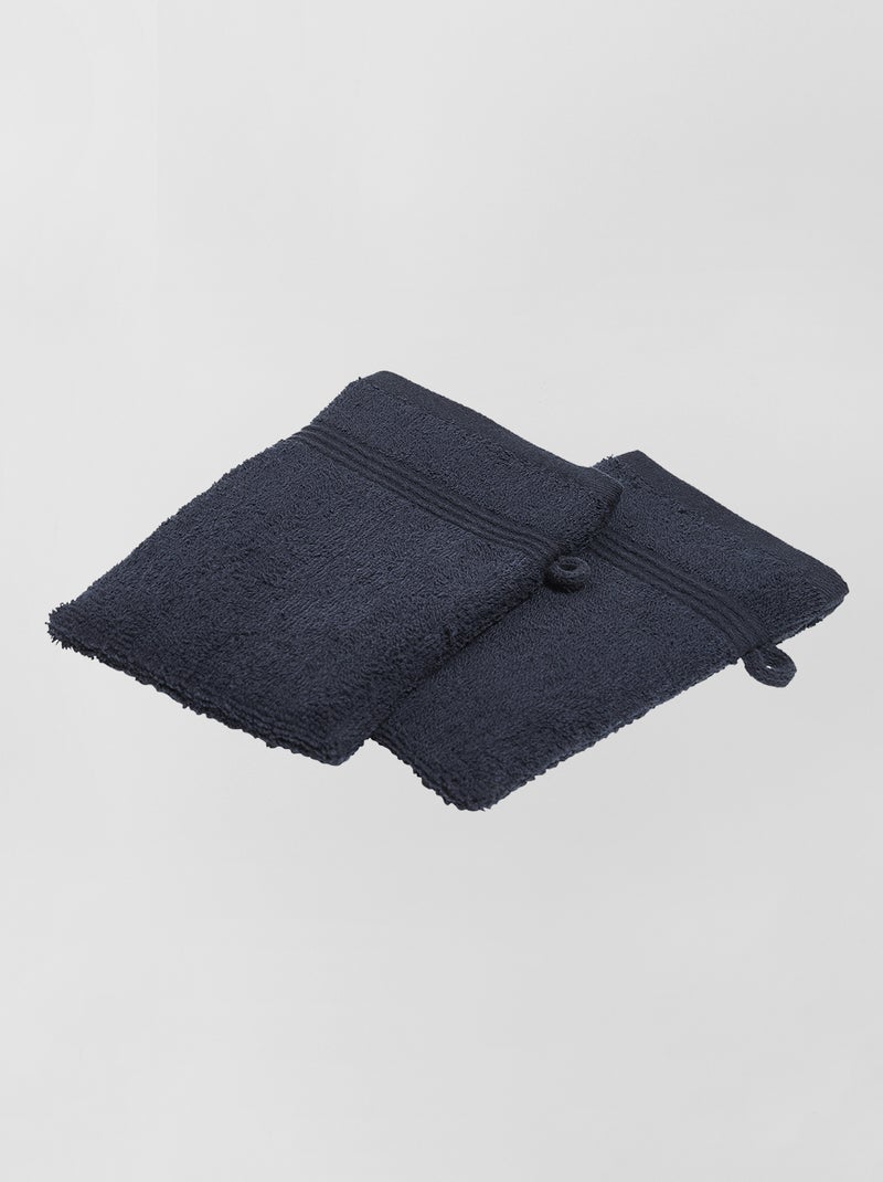 Lot de 2 gants de toilette bleu marine - Kiabi