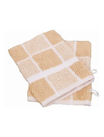 Lot de 2 gants de toilette coton carreaux CELESTE
