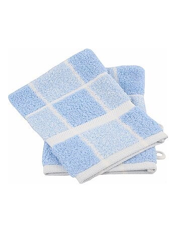 Lot de 2 gants de toilette coton carreaux CELESTE