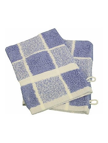 Lot de 2 gants de toilette coton carreaux CELESTE