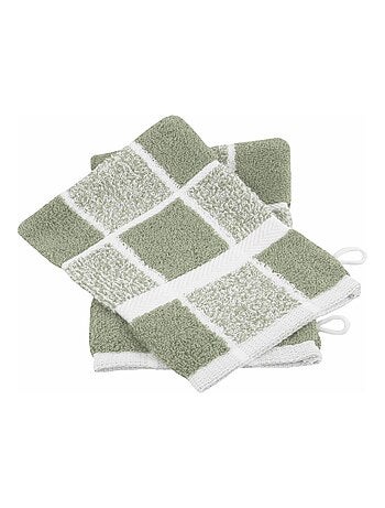 Lot de 2 gants de toilette coton carreaux CELESTE