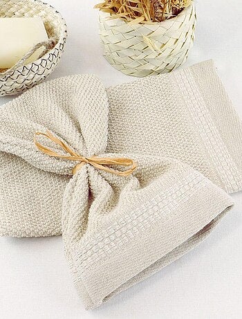 Lot de 2 gants de toilette coton lin éponge LINA