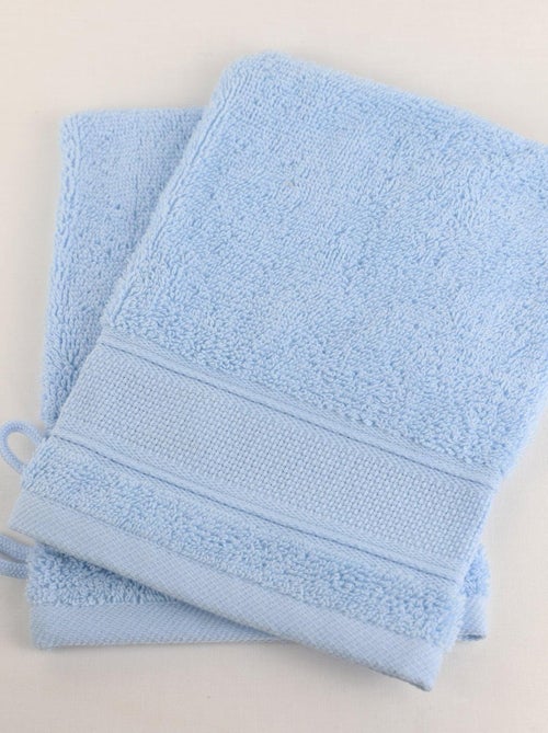 Lot de 2 gants de toilette en bouclette éponge avec bande à broder en toile AIDA - Kiabi