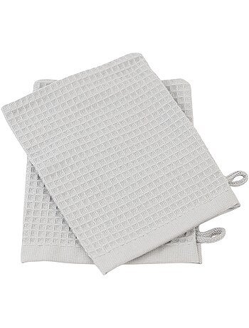 Lot de 2 gants de toilette en coton nid d'abeille EDEN