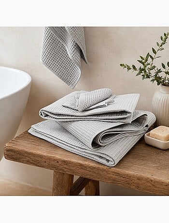 Lot de 2 gants de toilette en coton nid d'abeille EDEN