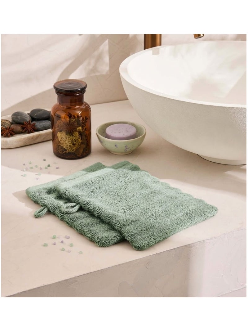 Lot de 2 gants de toilette Maia Vert Sauge - Kiabi