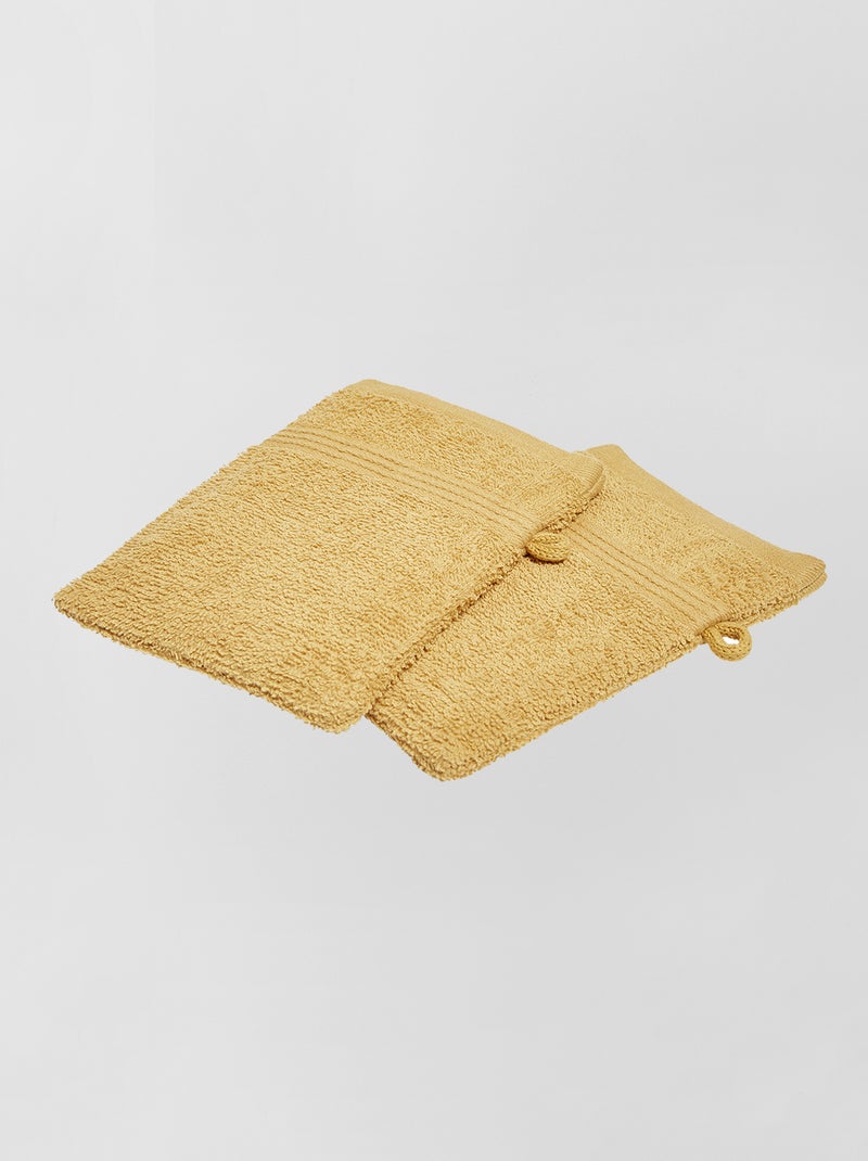 Lot de 2 gants de toilette moutarde - Kiabi