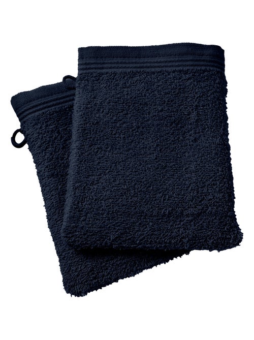 Lot de 2 gants de toilette "Spa" 15 x 21 cm / 400 gr/m² - "Spa" Bleu Nuit - Lot de 2 Gants de toilet - Kiabi