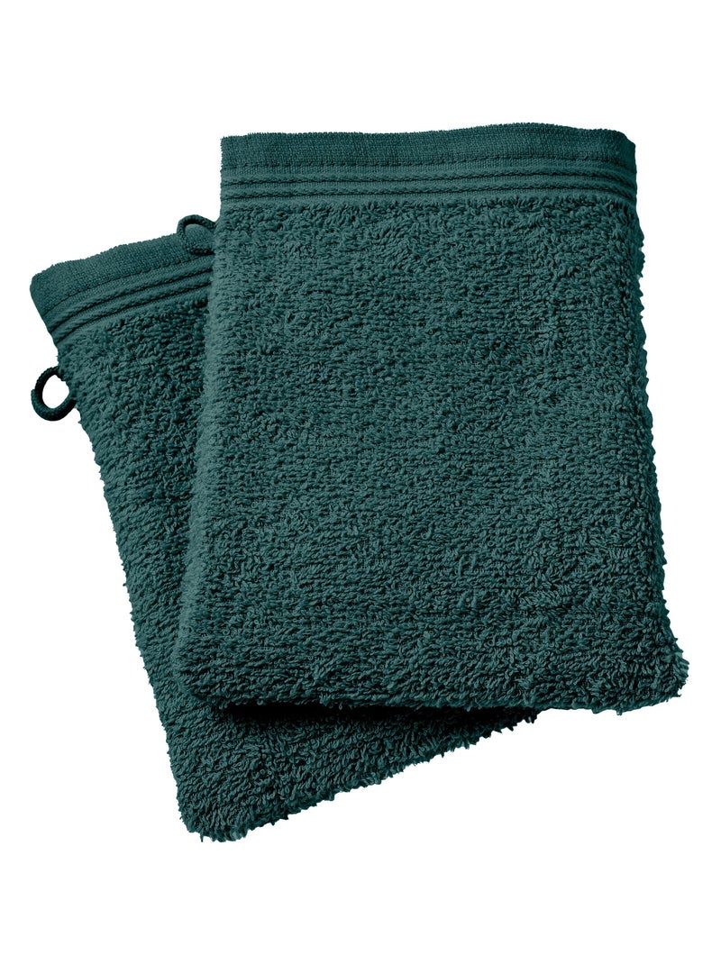Lot de 2 gants de toilette "Spa" 15 x 21 cm / 400 gr/m² - "Spa" Emeraude - Lot de 2 Gants de toilett Vert - Kiabi