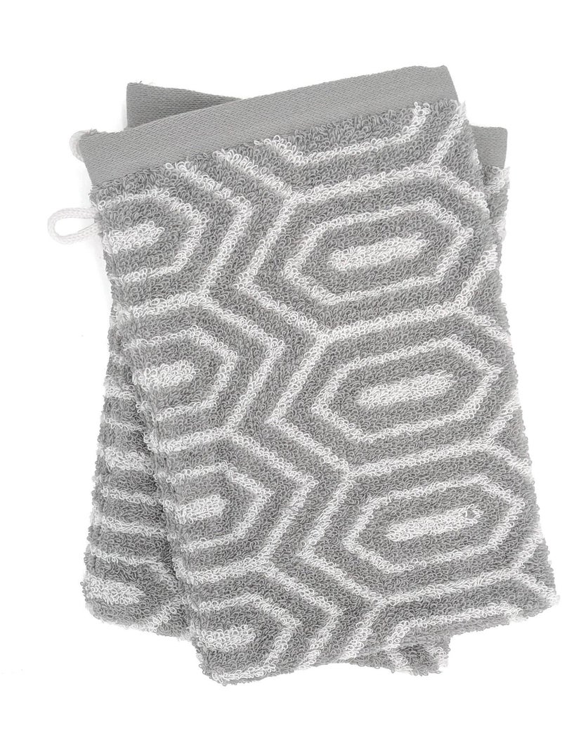 Lot de 2 gants de toilette SYMETRIE coton Alvéoles Gris - Kiabi