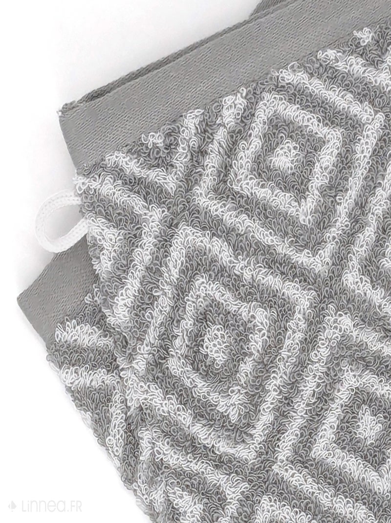 Lot de 2 gants de toilette SYMETRIE coton Losanges Gris - Kiabi