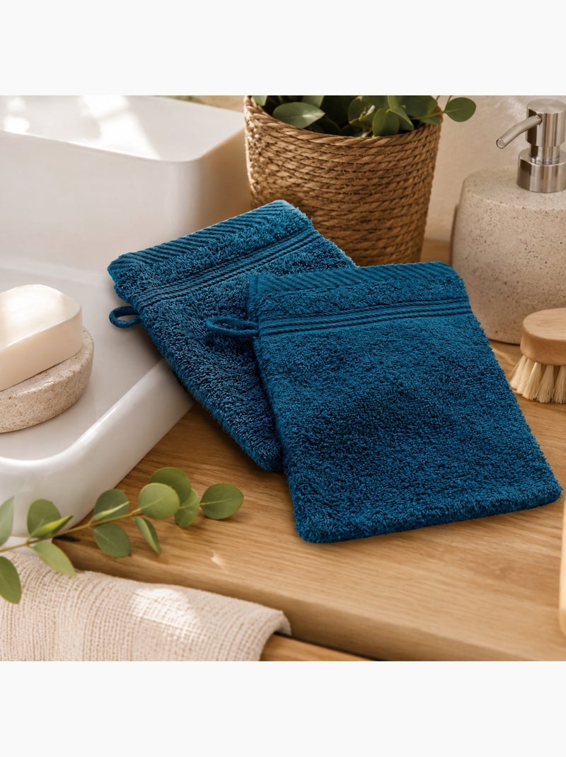 Lot de 2 Gants de toilette Tendresse uni en coton Bleu marine - Kiabi