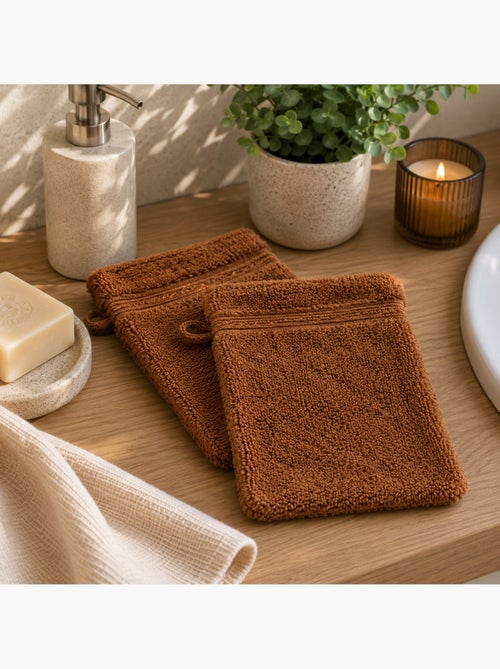 Lot de 2 Gants de toilette Tendresse uni en coton - Kiabi Lot de 2 Gants de toilette Tendresse uni en coton - Kiabi