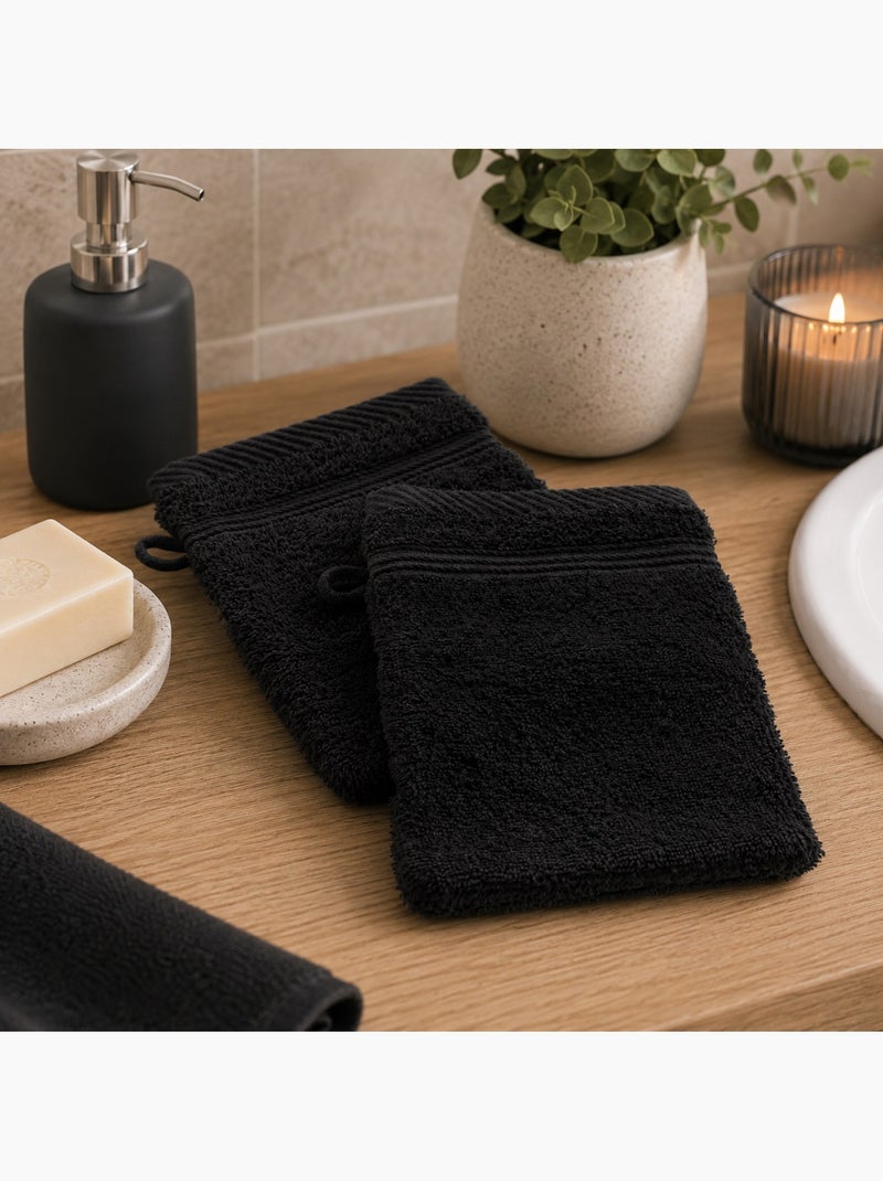 Lot de 2 Gants de toilette Tendresse uni en coton Noir - Kiabi