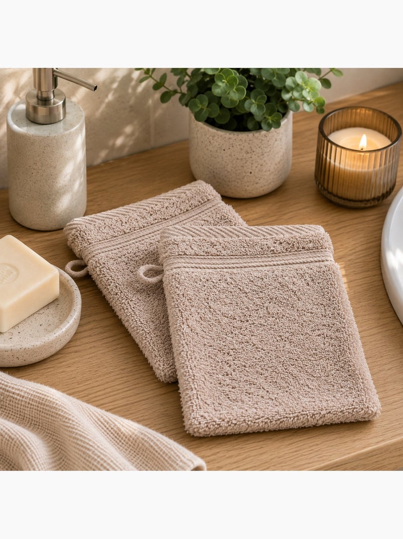 Lot de 2 Gants de toilette Tendresse uni en coton Taupe - Kiabi