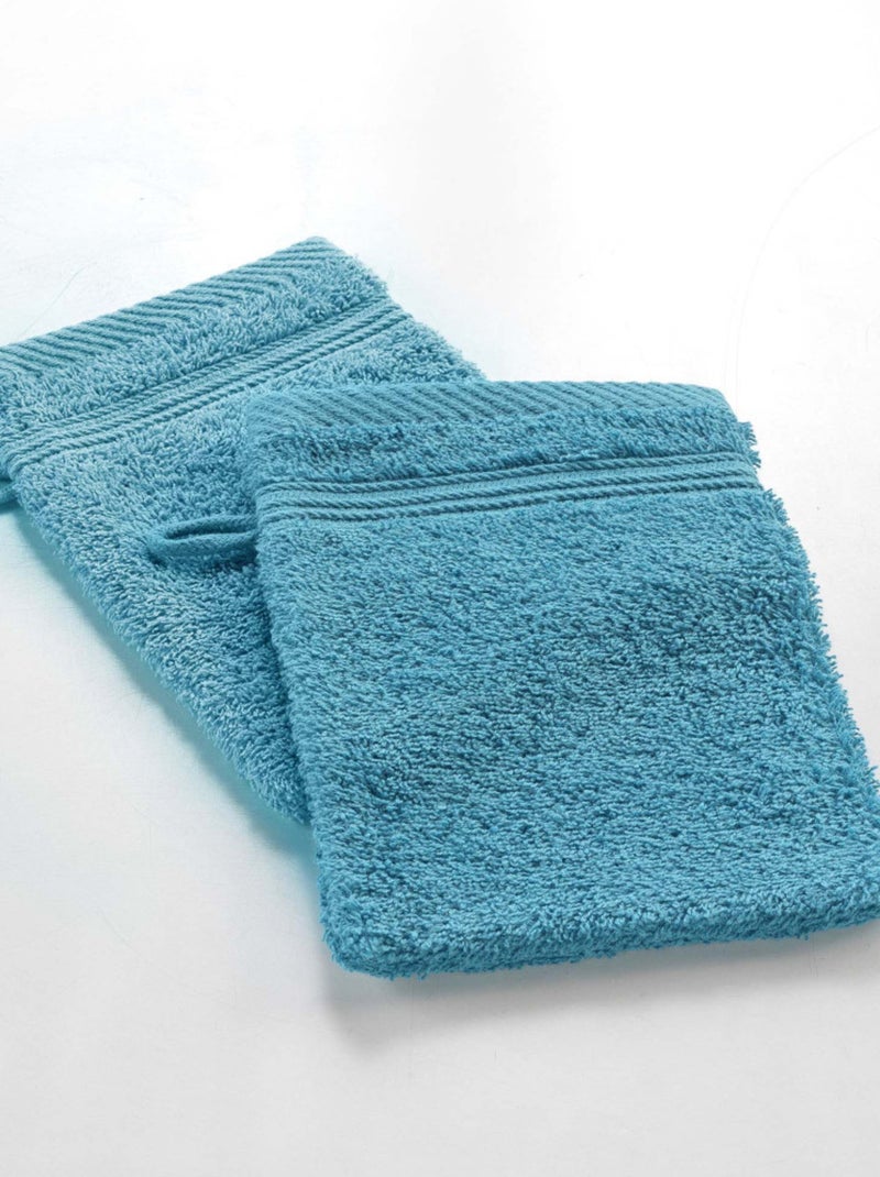 Lot de 2 Gants de Toilette Uni Tendresse – 15 x 21 cm – 500gr/m² Bleu turquoise - Kiabi