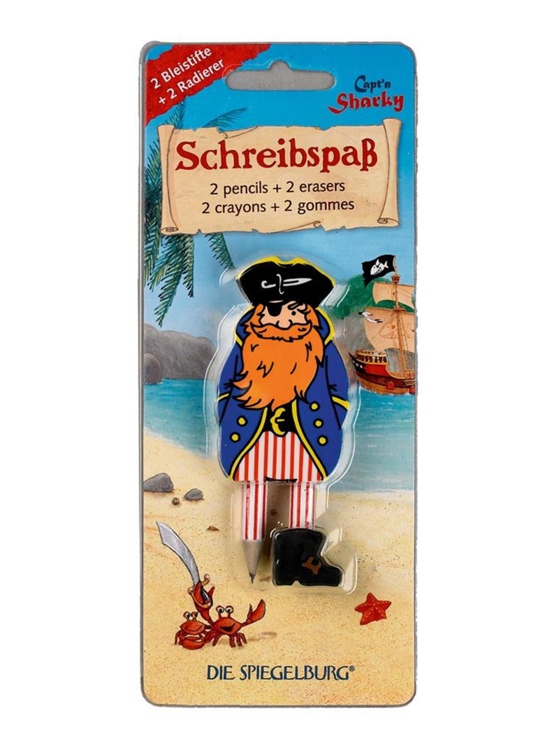 Lot de 2 gommes et 2 crayons Écriture amusante Capt'n Sharky Multicolore - Kiabi