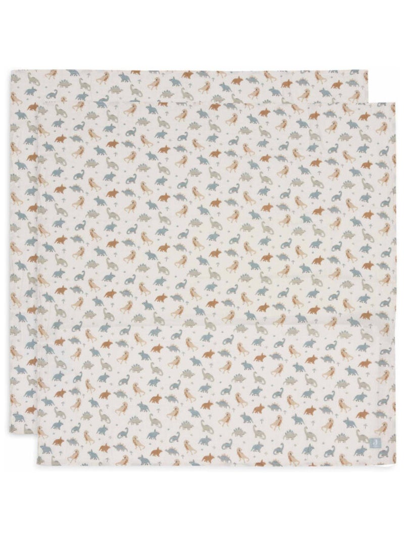 Lot de 2 grands langes gaze de coton Dinosaurs Bleu - Kiabi