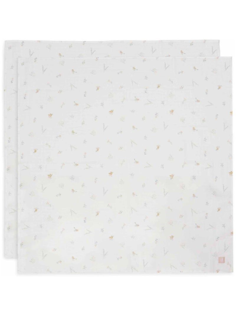 Lot de 2 grands langes gaze de coton Lovely Birds Blanc - Kiabi