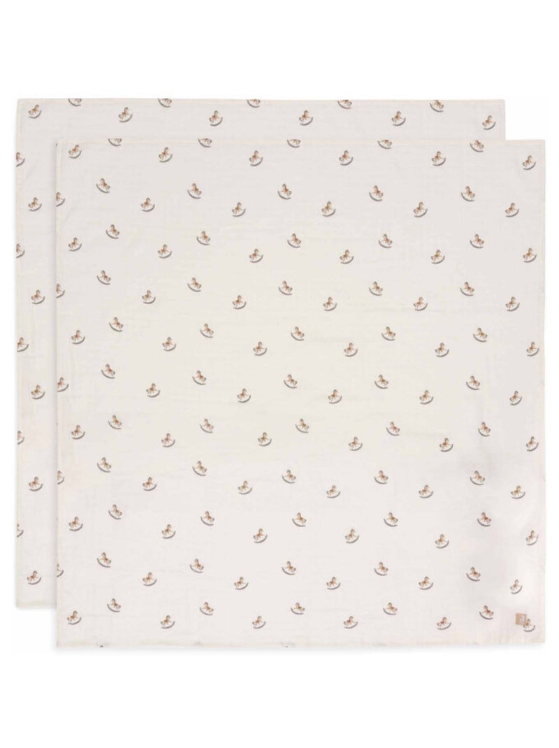 Lot de 2 grands langes gaze de coton Nostalgic Ride Beige - Kiabi